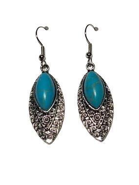 Silver Turquoise Stone Dangle Drop Fashion Earrings